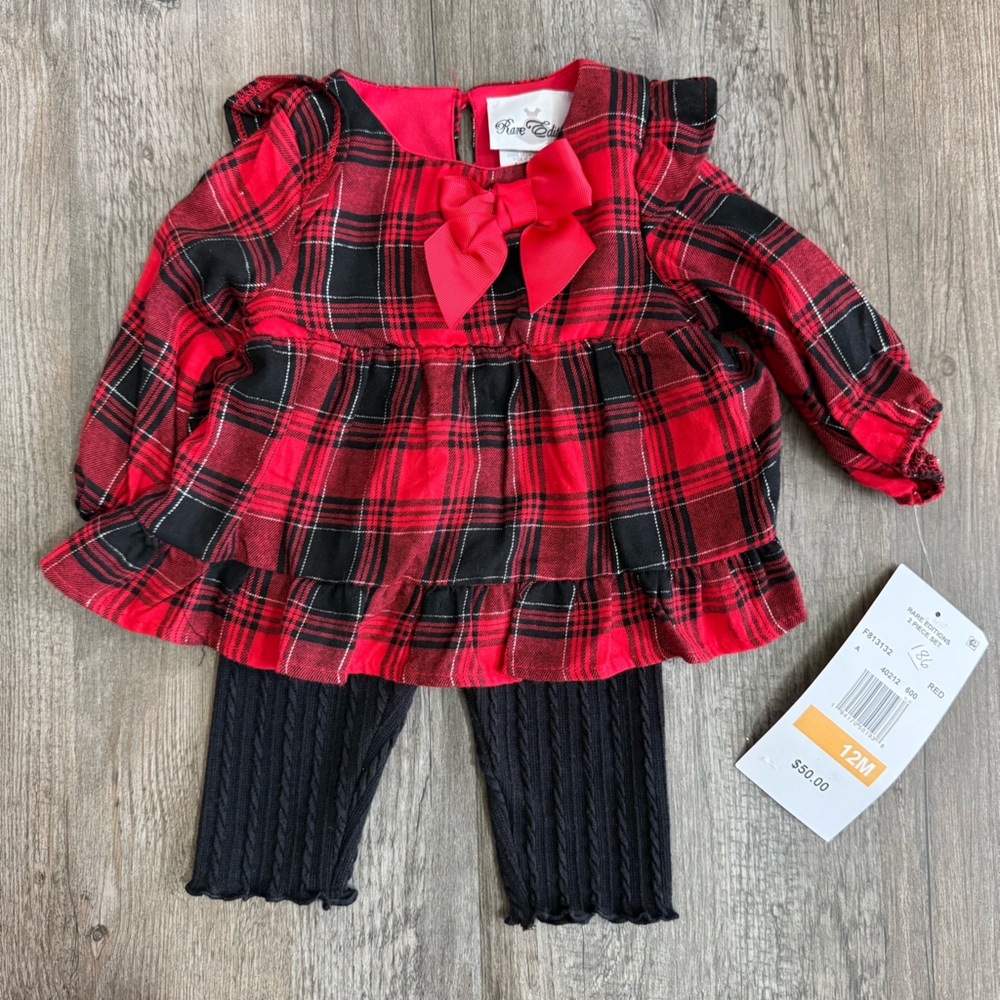 Rare Editions Red & Black 2 Piece Holiday Plaid Leggings Set